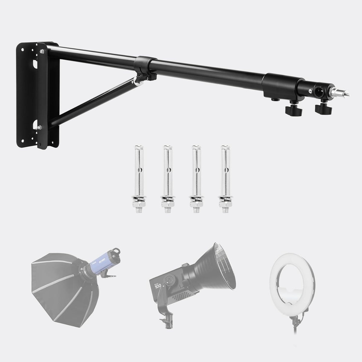 Ring Light Wandhouder – Wandbeugel, Muurbeugel, Studio Arm, Lampenhouder – Uitschuifbare Arm Tot 180 cm – 180° Draaibaar