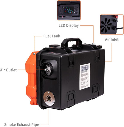 Dieselluchtverwarming – Dieselverwarmer – Luchtkachel – Camperkachel – Vrachtwagenverwarmer – 8 kW Vermogen – LCD-Display & Afstandsbediening