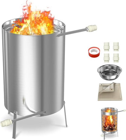Zwembadverwarming – Vuurton – Zwembadverwarmer – Buitenverwarmer – Vuurkorf – Roestvrij Staal – 18m Verwarmingsbuis – 28L Waterreservoir – 2-in-1 Aansluiting 32/38 mm – Veilig Met Asopvangbak & Vuurvaste Mat – Zilver – 1 Stuk