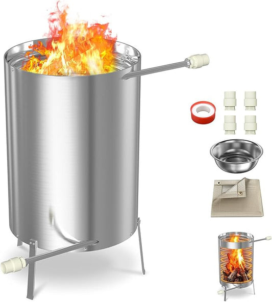 Zwembadverwarming – Vuurton – Buitenheater – Warmtewisselaar – Houtgestookte Verwarmer – Roestvrij Staal – 28 Liter Watertank – 2-in-1 Aansluiting 32/38 mm