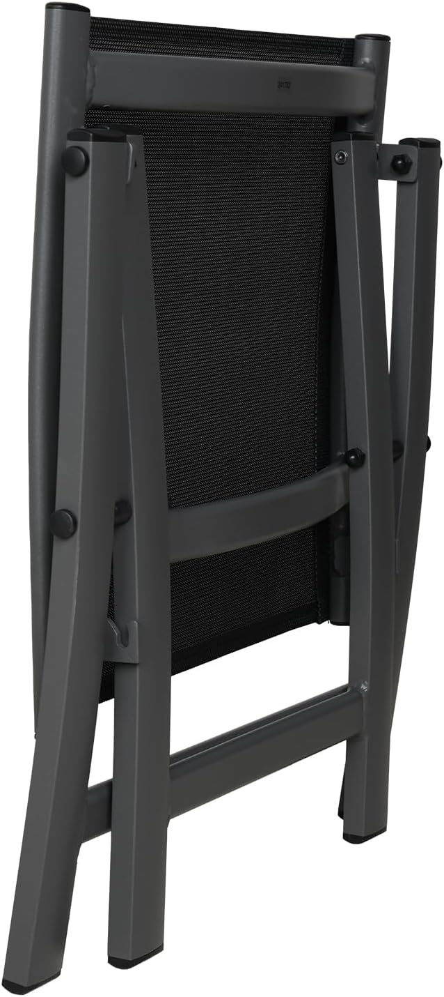 Grand patio Tuin opvouwbare voetenbank, Ottomaans aluminium, lichtgewicht, mesh sling Farbic draagbare kruk voor tuin, buiten (zwart)
