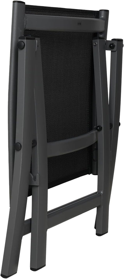 Grand patio Tuin opvouwbare voetenbank, Ottomaans aluminium, lichtgewicht, mesh sling Farbic draagbare kruk voor tuin, buiten (zwart)