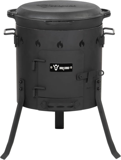 BBQ-Toro cast iron kazan with kazan stove Ø 35 cm | cast iron pan with lid 12.1 l | goulash kettle, fire kettle, outdoor stove - QUORE