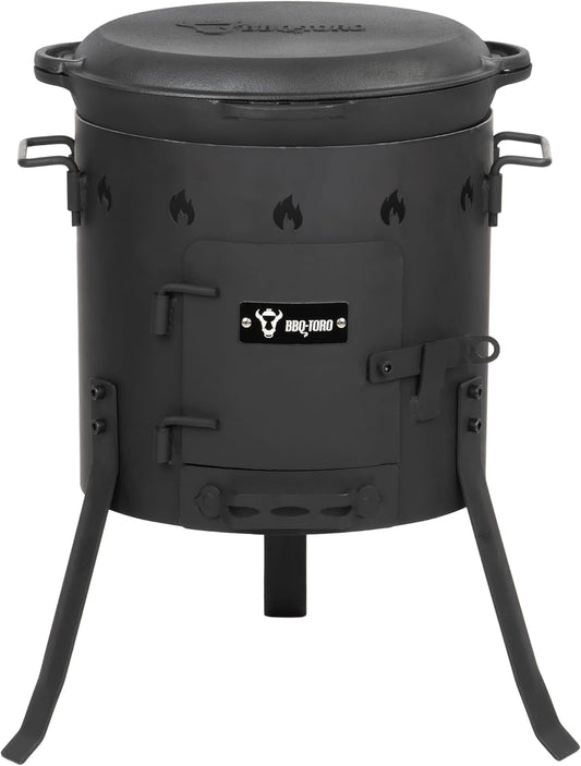 BBQ-Toro cast iron kazan with kazan stove Ø 35 cm | cast iron pan with lid 12.1 l | goulash kettle, fire kettle, outdoor stove - QUORE