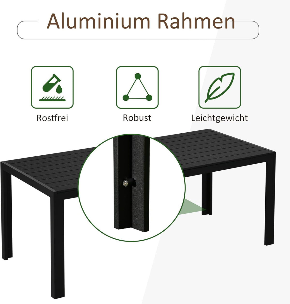Outsunny garden table aluminum table garden terrace wood-plastic WPC Non-wood black - QUORE