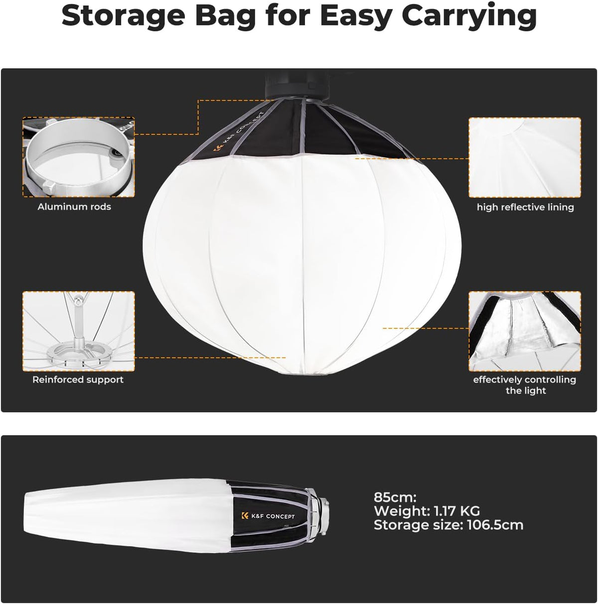85 Cm Lantaarn Softbox – Softbox – Bowens Softbox – Lichtdiffuser – Inklapbare Lichtmodifier – 360° Omnidirectionele Lichtverspreiding – Snelle Quick Release Montage