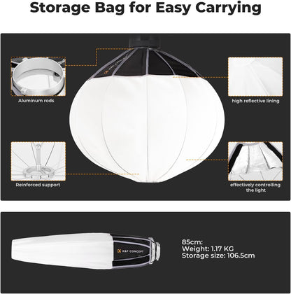 85 Cm Lantaarn Softbox – Softbox – Bowens Softbox – Lichtdiffuser – Inklapbare Lichtmodifier – 360° Omnidirectionele Lichtverspreiding – Snelle Quick Release Montage