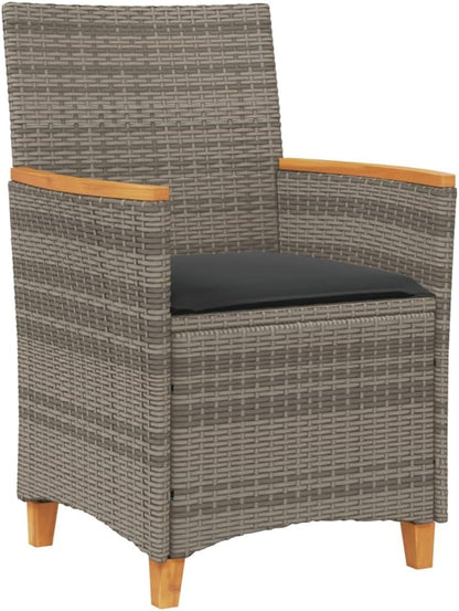 LAPOOH Garden Chairs with Cushions 2 Pieces Grey Poly Rattan and Solid Wood, Garden Chair, Patio Chair, Garden Dining Chair-368721 - QUORE