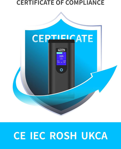 Draagbare EV-oplader, 11 kW, 3-fase, 6-16 A, met instelbare stroom, app-bediening, 7 m kap, IP65-bescherming, compatibel met alle PHEV/EV-voertuigen, wifi, bluetooth, rode CEE-stekker