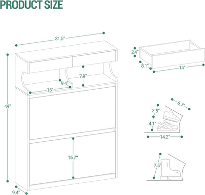 Hzuaneri Shoe Cabinet, Shoe Cabinet with 2 Flaps, 12-16 Pairs, Adjustable Divider, Large Capacity for Entrance, Hallway, Bedroom, White SR45303X