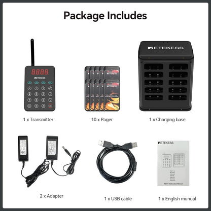 Retekess TD177 Call System Restaurant, Pager System, Outdoor 500M, Automatic Coupling, IP67 Waterproof, Group Call Function, 10 Pagers for Restaurant, Food Truck, Bar - QUORE