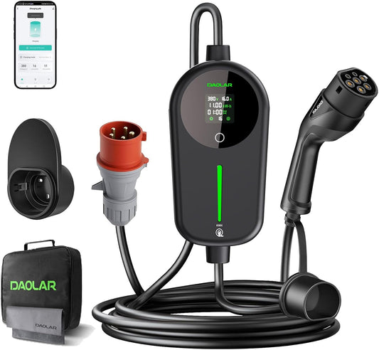 Wallbox 11 KW met app en KWH-laadbegrenzing, 3-fasig 6-16A type 2 oplaadkabel CEE-stekker