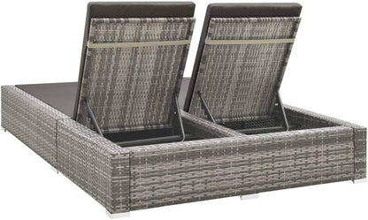 vidaXL Lounger double poly rattan grey - QUORE