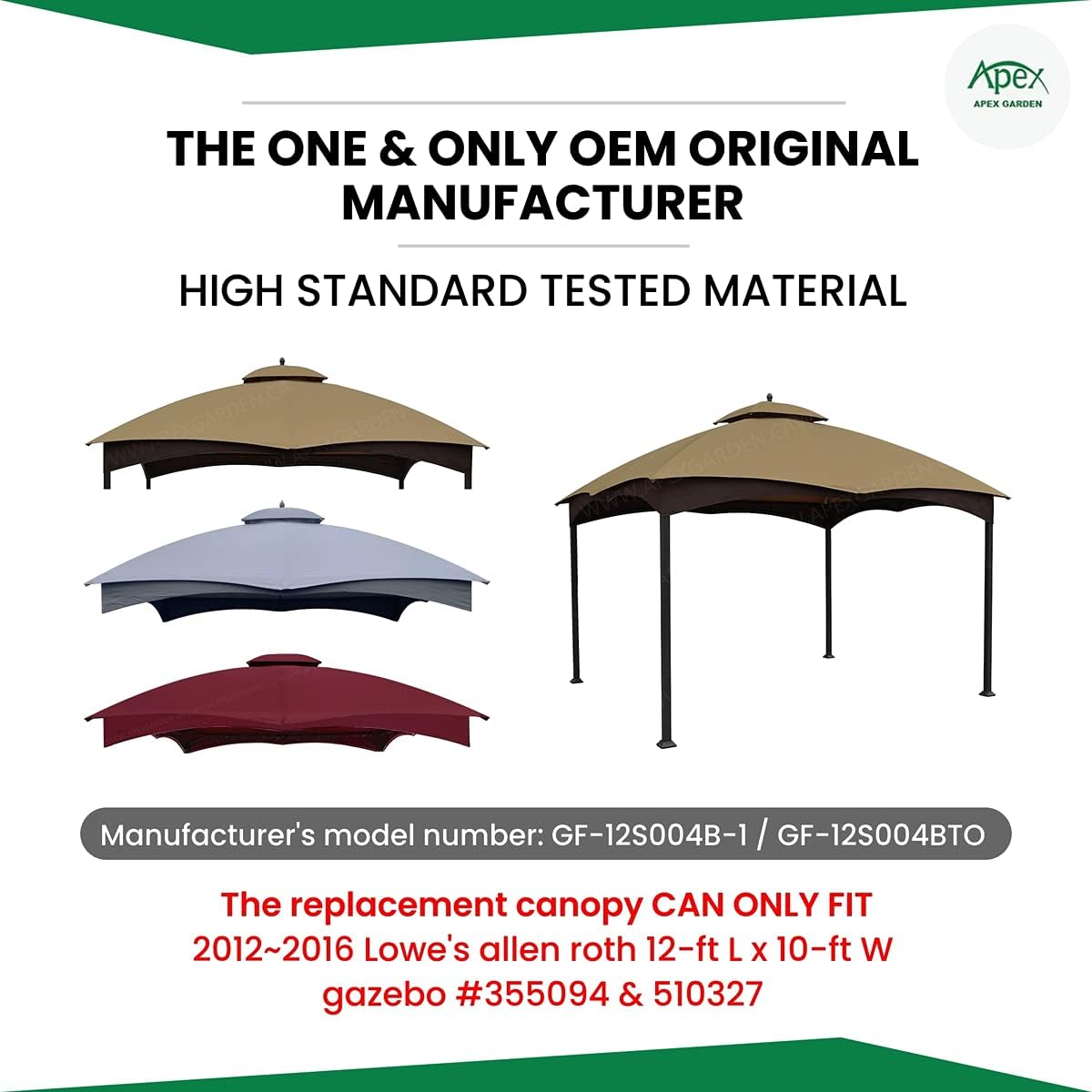 Allen + Roth Gazebo Beige Vervanging Luifel Top Model # GF-12S004BTO