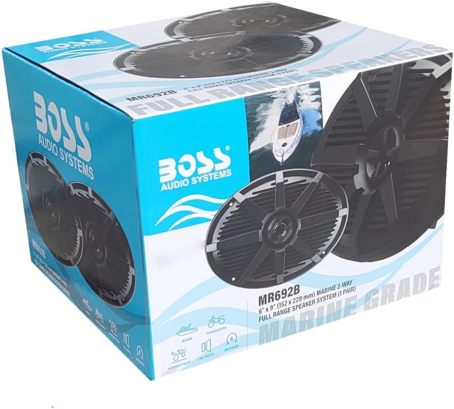 KIT SET VOOR BOSS AUDIO SYSTEMS MR692B 2 ovale 2-weg marine speakers, zwart 6 x 9 15 x 23 cm 175 watt rms 350 watt max 4 ohm waterdicht zeezwembad boothotel, per paar