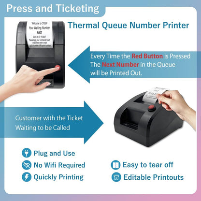 Draadloos paging-systeem Wachtrijmanagementsysteem Wachtnummer systeem Pager met 1 display Ontvanger + 1 thermische printer + 3 belknoppen