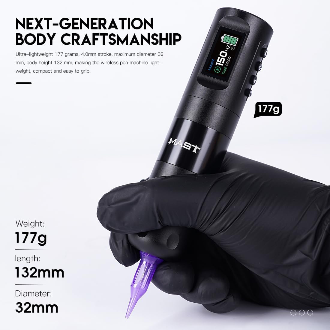 MAST TATTOO Penmachine Draadloze batterij LCD-scherm Roterende tattoo-machine (4,2 MM STROKE)