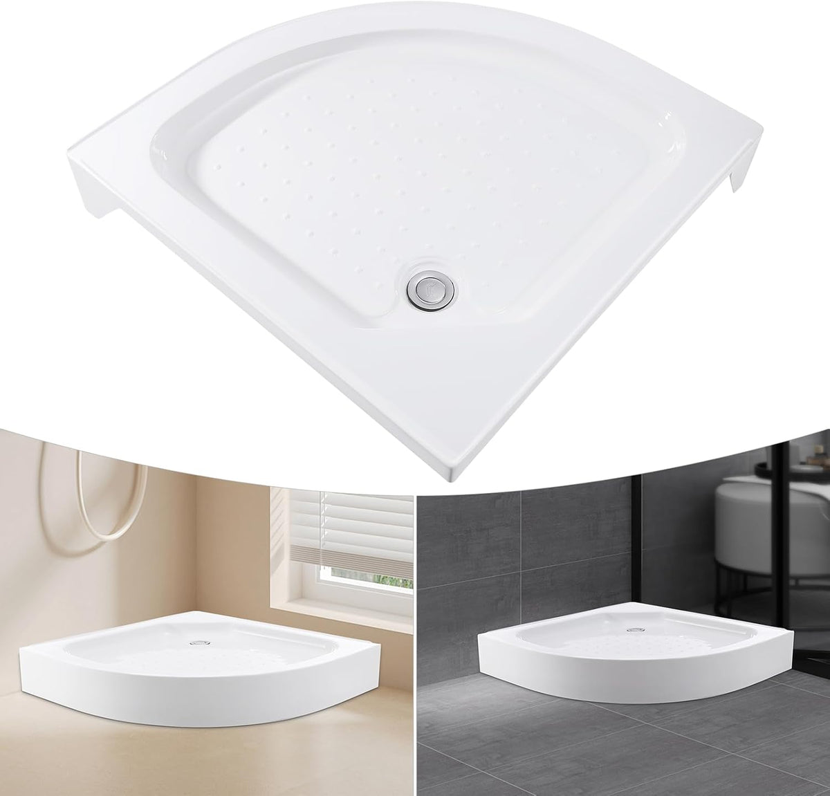 Douchebak – Douchebak Set – Douchevloer – Doucheplateau – Douchebak Acryl – Sectorvorm – 80x80x14 cm – Anti-slip – Snelle Afvoer