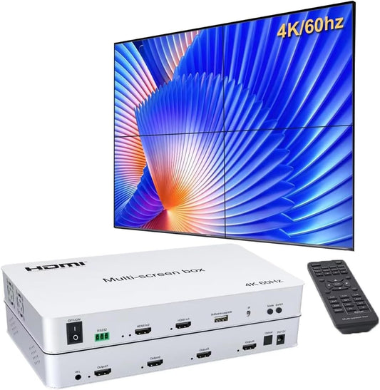 Video Wall Controller 2x2 4K60HZ, HDMI 2.0, 3840x2160@60Hz, 14 modi, remote & RS232-bediening, met out-audio en geheugen