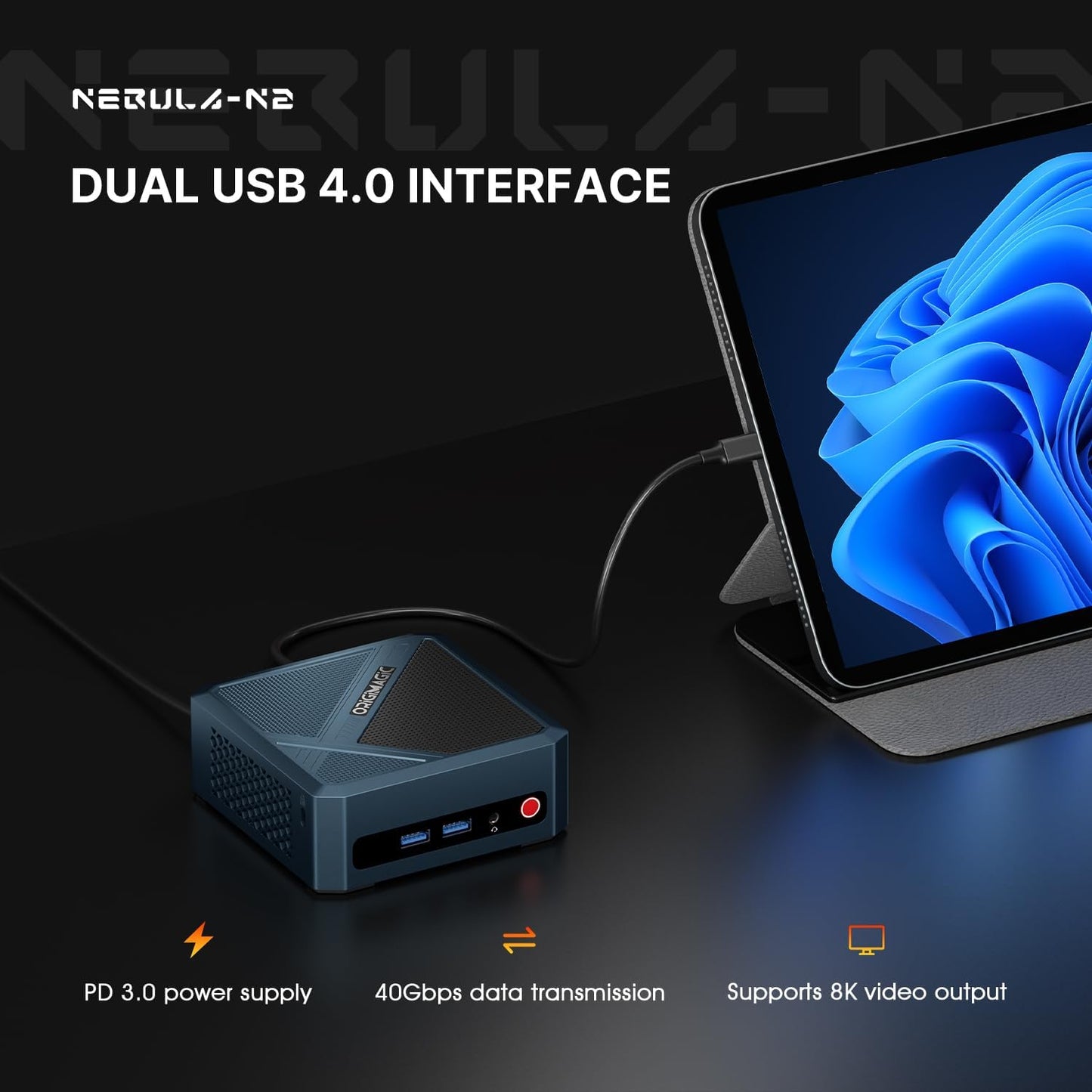 N2 Pro Mini-PC Ryzen 7 6800H (8C/16T, 4,7 GHz), gaming-desktop, 32 GB DDR5,1TB SSD, Pre-OS11 Pro/WiFi 6E/BT5.2/2,5GLAN/4K UHD/Quad Monitor/Thuis/Kantoor