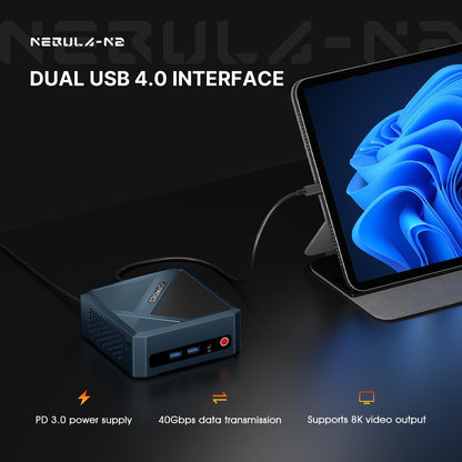 N2 Pro Mini-PC Ryzen 7 6800H (8C/16T, 4,7 GHz), gaming-desktop, 32 GB DDR5,1TB SSD, Pre-OS11 Pro/WiFi 6E/BT5.2/2,5GLAN/4K UHD/Quad Monitor/Thuis/Kantoor