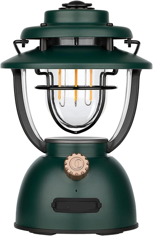Campinglamp - Kampeerlamp - Retro Stijl LED-lantaarn - Dimbare - Draagbare - met Noodstroombank - USB-C & A Oplaadbaar - voor Buiten - Camping - Noodsituatie - IPX5 Waterdicht - 300Lm - 11200 mAh - Klaverbroen