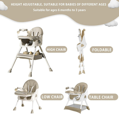 Opvouwbare Kinderstoel - Met Grote Antislipmat en Speelgoedrek - 6 Maanden en zouder - Khaki