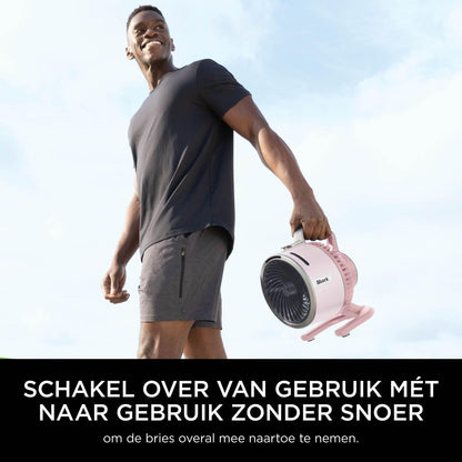 Shark FlexBreeze HydroGo, krachtige draagbare ventilator met verneveling, koeling binnen en buiten, stil en duurzaam, snoerloos, compact en lichtgewicht, luchtstroom tot 20 m, Kwarts FA050EUPK