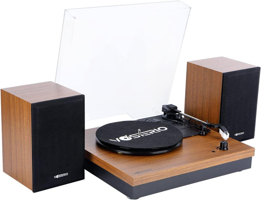 Vinyl Platenspeler – Bluetooth Platenspeler – Draaitafel – LP Speler – Grammofoon – Walnootafwerking – 2 Externe HiFi Stereoluidsprekers Van 15 W