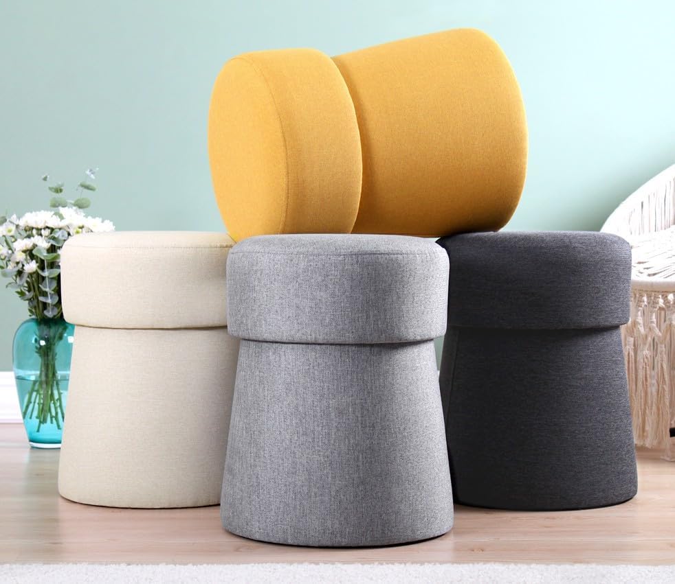 Stijlvolle poef in donkergrijs, 50 cm hoogte x 40 cm diepte, 50% katoen en 50% linnen, 6 cm orthopedische spons | PVC gecoate verborgen legs, modern bohemian design