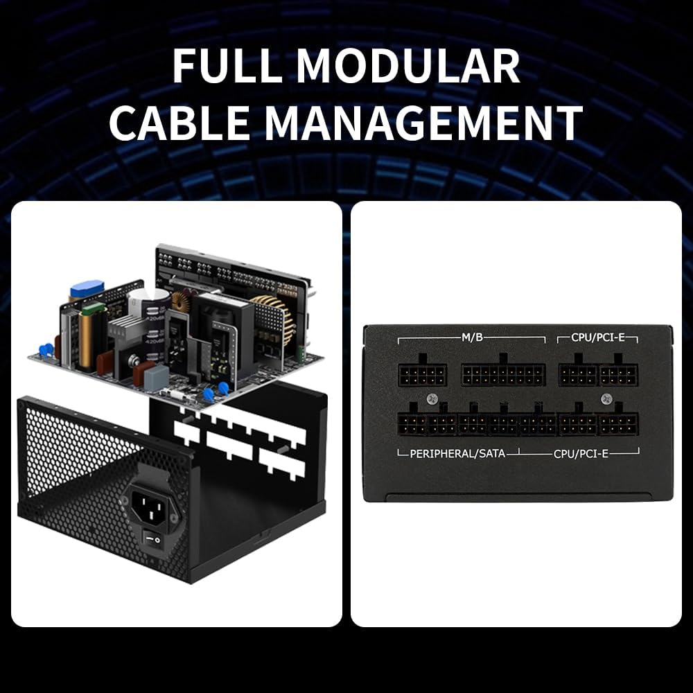 LC-POWER 1000W PC Voedingen Super Silent Modular Serie Volledig Modulair Kabelmanagement 80Plus Gold, LC1000M V3.0