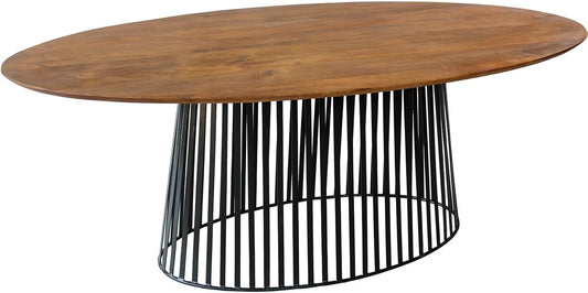 DRW Ovale eettafel van hout en metalen voet in walnoot en zwart, 200 x 100 x 75 cm