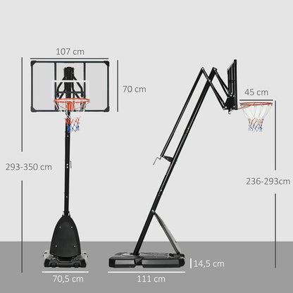 Basketbalstandaard – Basketbalring – Basketballoop – Basketbalset – Basketbalrek – Verstelbare Hoogte 293-350 cm – Stalen Frame Met Wielen - QUORE