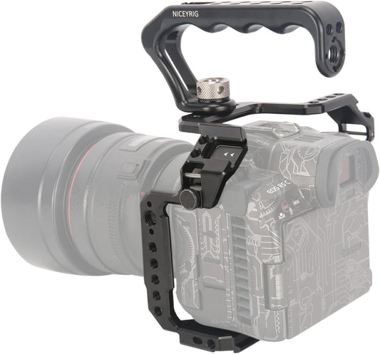 NICEYRIG R5 R5 C R6 kooikit voor Canon spiegelloze camera met bovenhandgreep en verschillende uitbreidingsinterfaces, aluminium kooi voor Canon R5 R6 R5 C spiegelloze camera-538