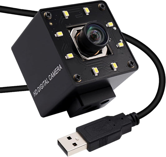SVPRO Auto Focus 4K 30pfs UHD USB-camera voor computer met IMX415-sensor, 100° geen vervorming mini-camera met ledverlichting voor online onderwijs/vergadering/live streaming, plug&play