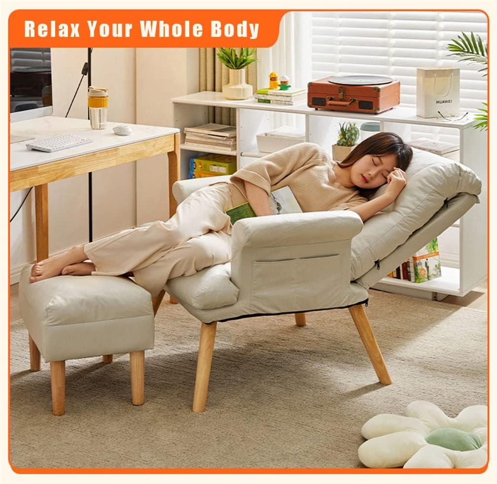 Relaxfauteuil – Relaxstoel – Ligstoel – Fauteuilstoel – Ergonomische Verstelbare Lounge Chair – 6 Verstelbare Standen – Inclusief Voetenbank – Max 150 kg Belastbaar