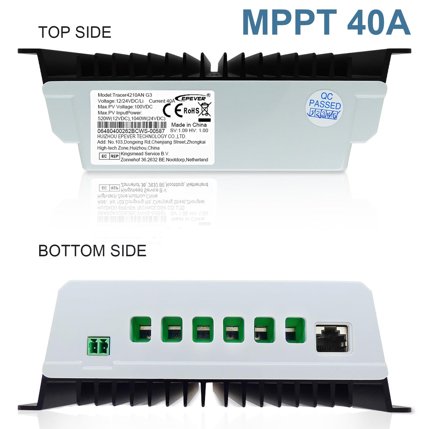 EPEVER MPPT Solar laadregelaar 40 A 12 V/24 V Auto Max PV 100 V Gemeenschappelijk Negatief met Max LCD-scherm PV100 V Zonnepaneel regelaar voor verzegelde lithium overstroomde gel (Tracer4210AN)