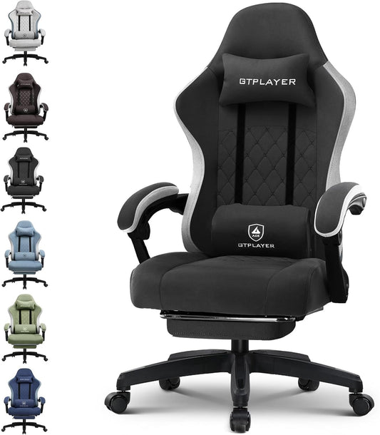 GTPLAYER Gaming Chair, Ergonomic Gaming Chair, Office Chair with Fabric Surface, Spring Seat Cushion, Connecting Armrests and Footrest Black - QUORE