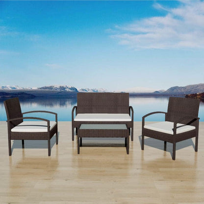 Lounge garden furniture set balcony furniture set garden lounge set 4-pcs. garden lounge set with cushions polyrattan brown - QUORE