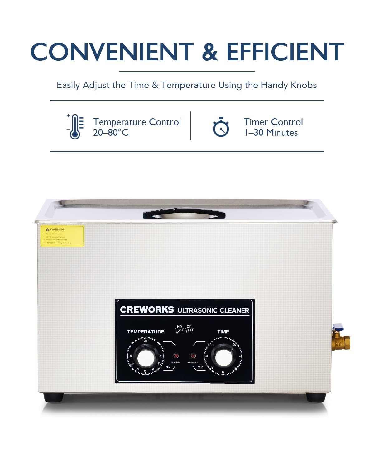 CREWORKS 30L Ultrasonic Cleaner with Heater and Timer, 600W Stainless Steel Ultrasonic Cleaner, Professional Ultrasonic Cleaner with Rotary Knobs for Laboratory Tools Car Parts More