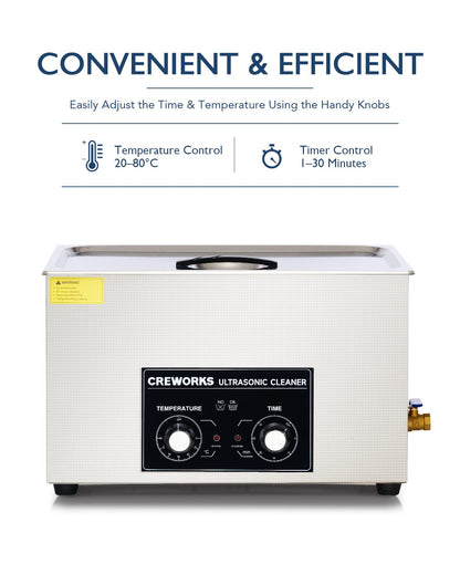 CREWORKS 30L Ultrasonic Cleaner with Heater and Timer, 600W Stainless Steel Ultrasonic Cleaner, Professional Ultrasonic Cleaner with Rotary Knobs for Laboratory Tools Car Parts More
