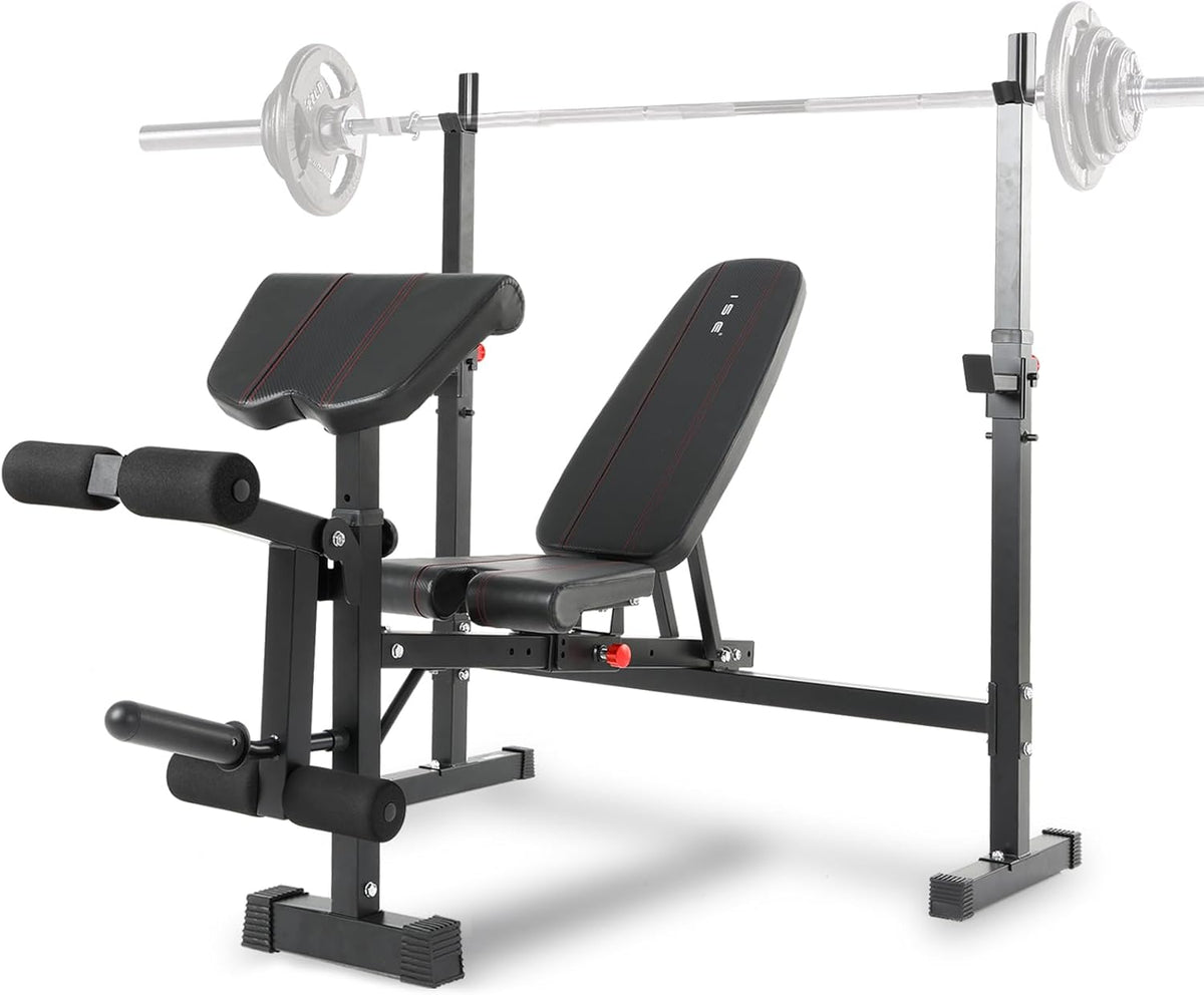 Multifunctionele halterbank, verstelbare trainingsbank met beencurler, 7-traps hoogteverstelling, zwart