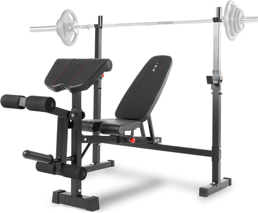 Multifunctionele halterbank, verstelbare trainingsbank met beencurler, 7-traps hoogteverstelling, zwart