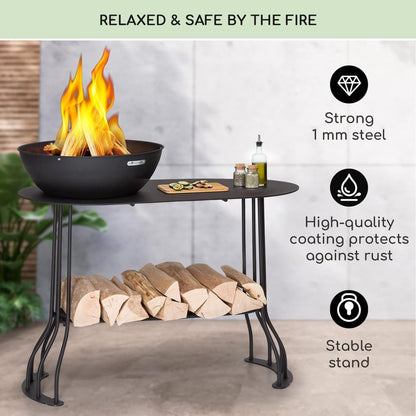 blumfeldt Vuurschaal voor de tuin, met grillrooster en afdekking, stalen vuurschaal, klein, weerbestendige vuurplaats, grill, kleine grillring, 1 m hoog, zwart