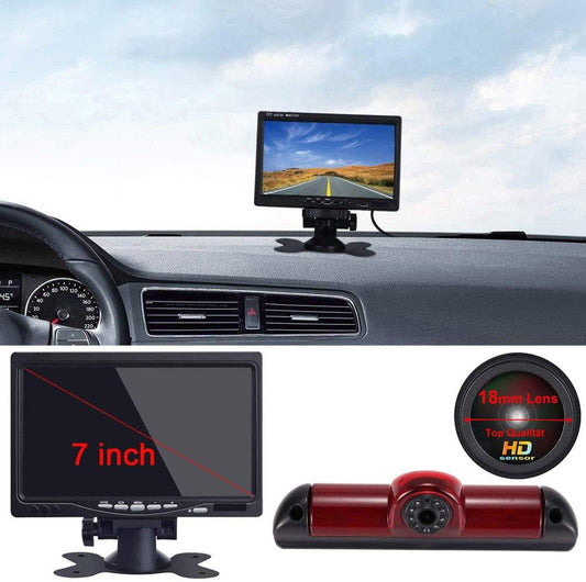 Top Mount Remlamp Omkeren Achteruitrijcamera Nachtzicht Backup Camera+7 "LCD Monitor voor Van Fiat Ducato 2006/Peugeot Boxter 2006/Citroen Jumper 2006 (18mm Top Lens)