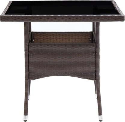 Gecheer 3-Piece Poly Rattan and Glass Bistro Set, Rattan Garden Table and Chairs, Dining Room Chairs, Square Glass, 80 cm and 2 Outdoor Rattan Chairs - QUORE
