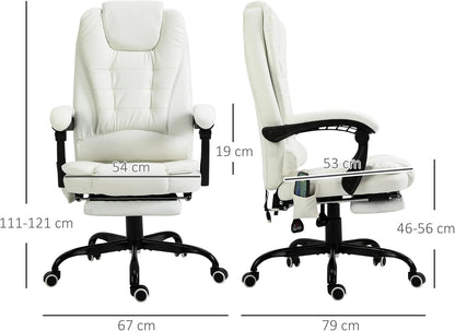 Vinsetto Massagestoel, bureaustoel, ergonomische stoel met verstelbare hoogte, rugleuning kantelbaar en bekabeld, voetensteun, 360° draaibaar, wit