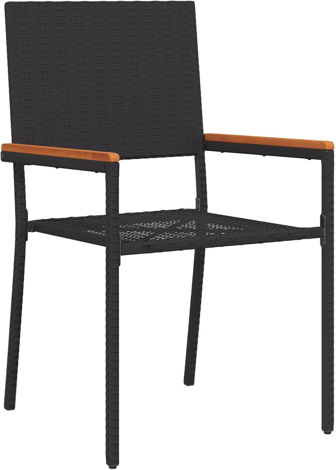 Stackable Garden Chairs Set of 2 Rattan, Polyester, Black for Patio, Balcony, Outdoor Furniture, Comfortable and Durable, Space-Saving Design - QUORE