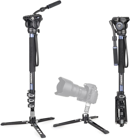 Monopod – Videomonopod – Cameramonopod – Camerastatief – Videostatief – Fluid Head Met 360° Pan En -52° Tot +91° Kanteling – Aluminiumlegering, 182 Cm Hoog En 10 Kg Draagvermogen