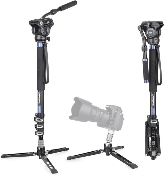 Monopod – Videomonopod – Cameramonopod – Camerastatief – Videostatief – Fluid Head Met 360° Pan En -52° Tot +91° Kanteling – Aluminiumlegering, 182 Cm Hoog En 10 Kg Draagvermogen